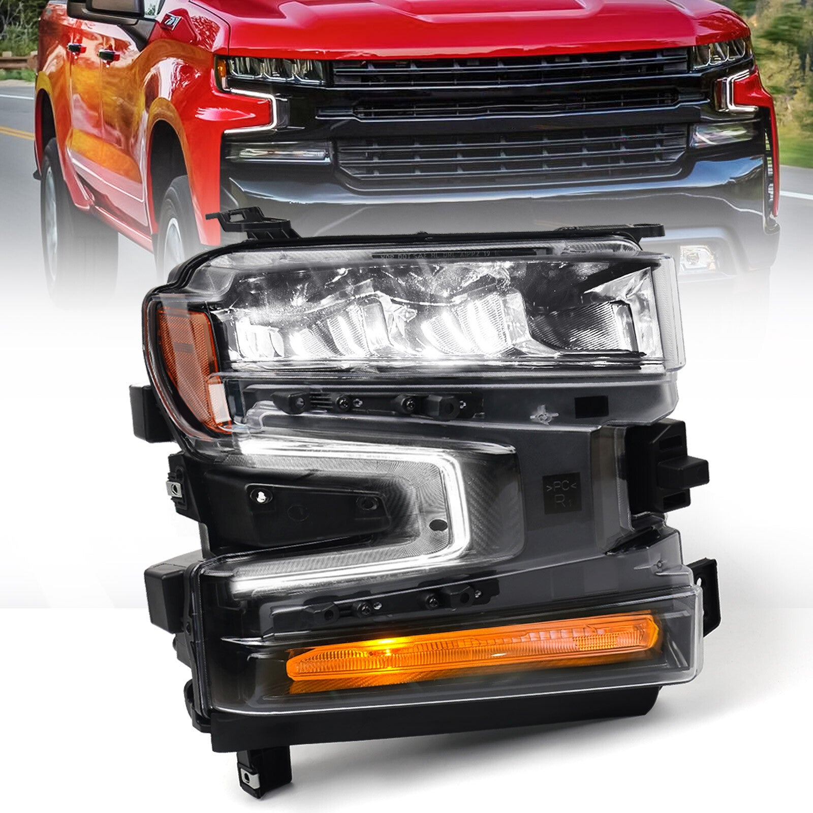 Suitable for 2019-2021 for Chevrolet Silverado 1500 with halogen-signal LED headlights for passenger use.