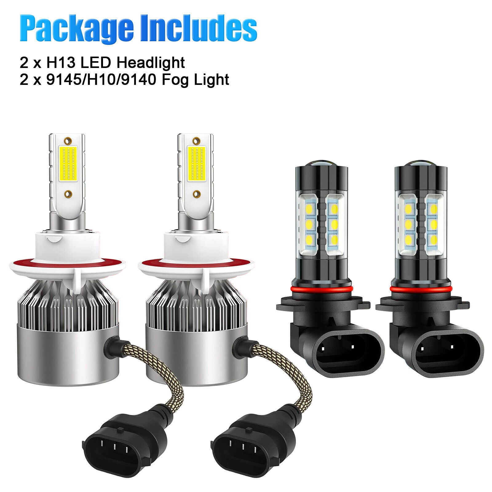 Fog Light + 8000K LED Headlight Hi/Lo For 2004-2014 for Ford F-250 4X Bulbs Combo