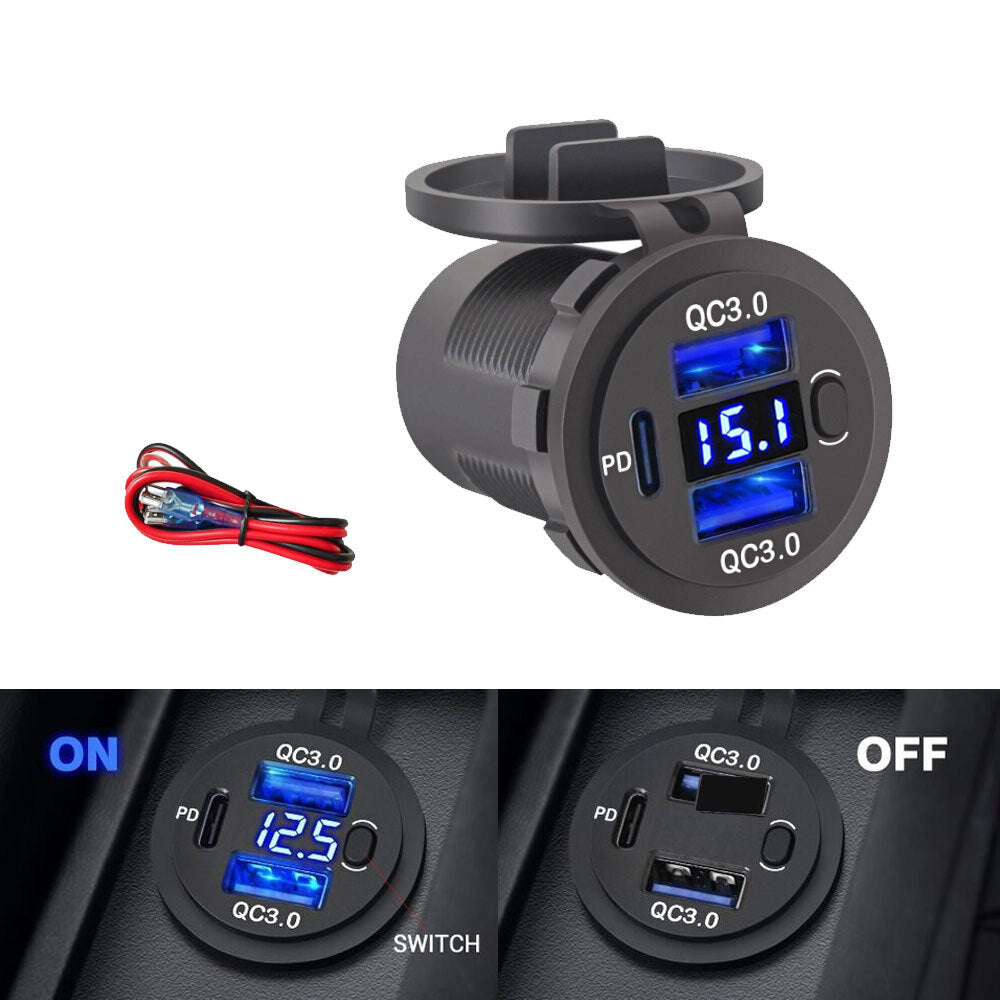 2-USB Type-C Car Charger Outlet Socket Adapter QC3.0 Fast Charging Accessories