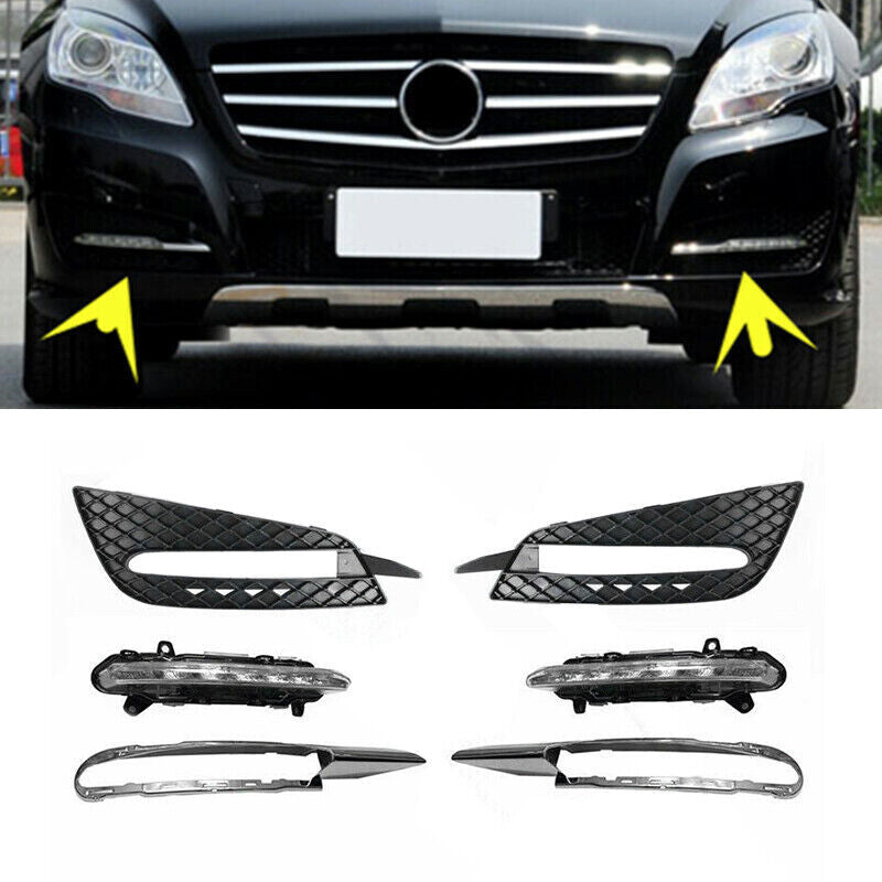 Set Front LED Grille Fog Light Lamp Trim Kit for Mercedes W251 R-Class 2010-2017