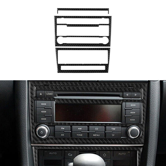 3Pcs Central CD Player Panel Trim Cover Carbon Fiber for Audi for A4 S4 2007-2008