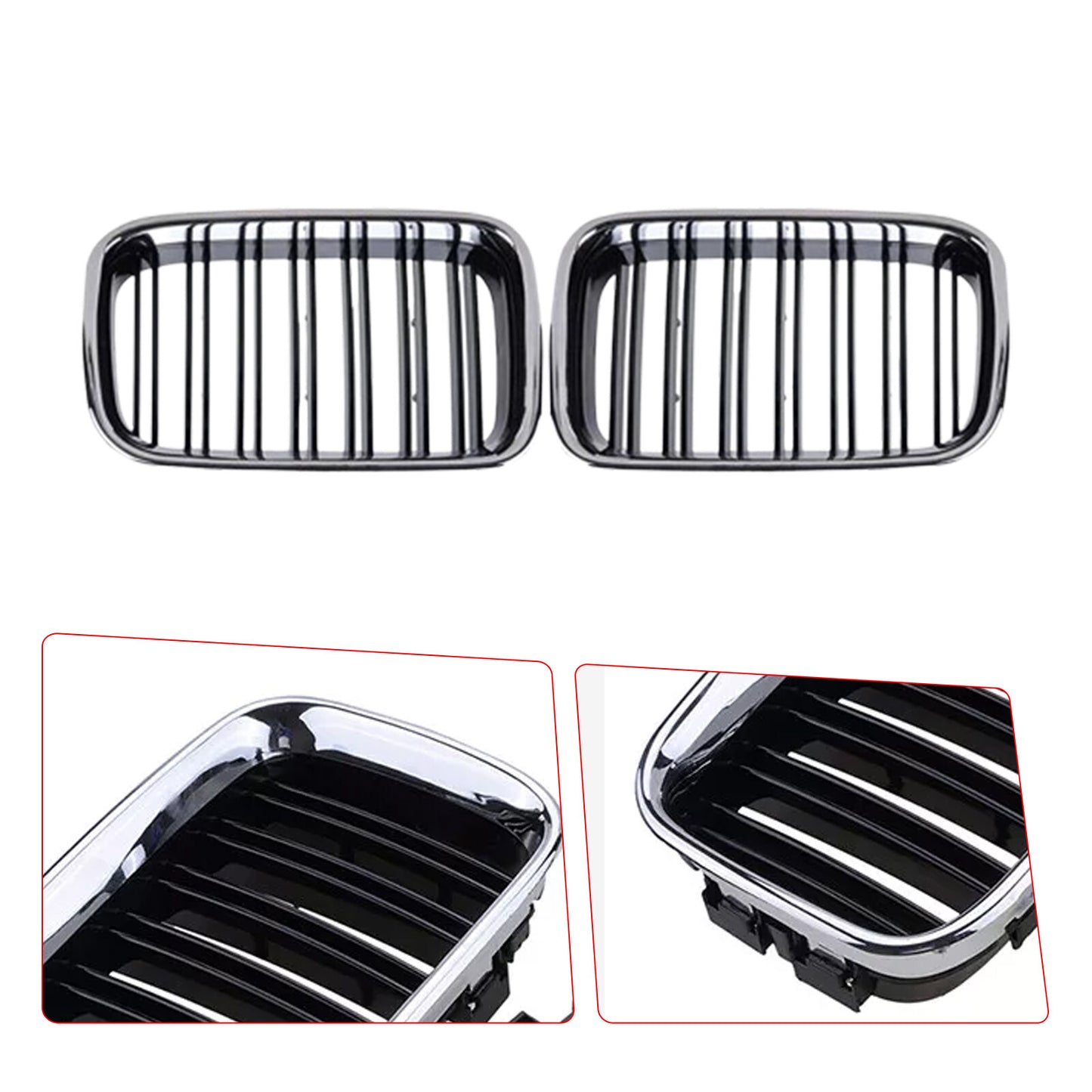 for BMW E36 318IS 325i M3 92-96 Front Kidney Grille Grill Chrome Gloss Black