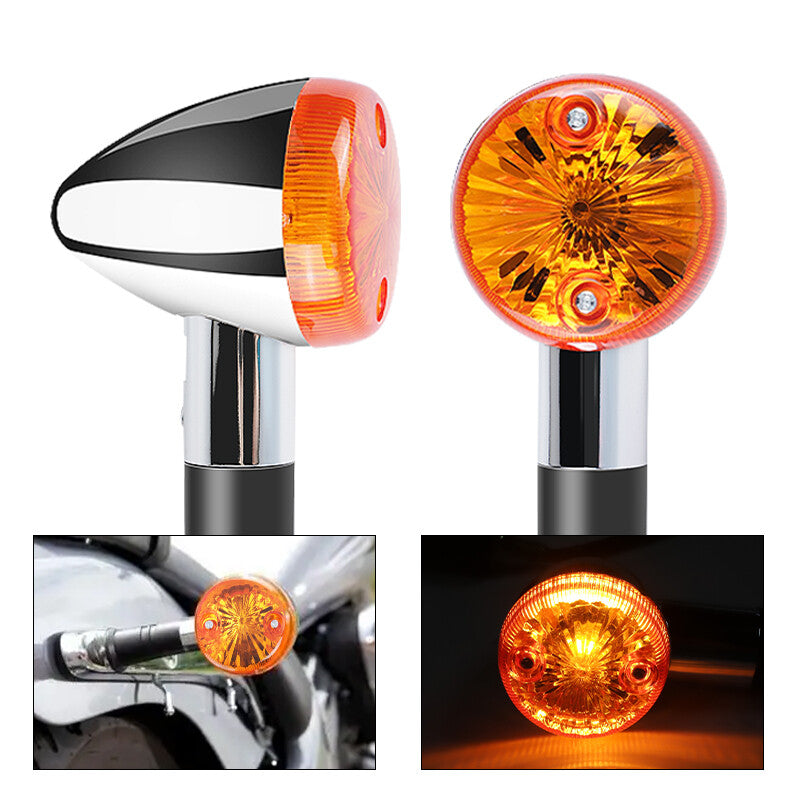 Chrome Front Rear Motorcycle Turn Signal Indicator Lights Amber Bullet Universal