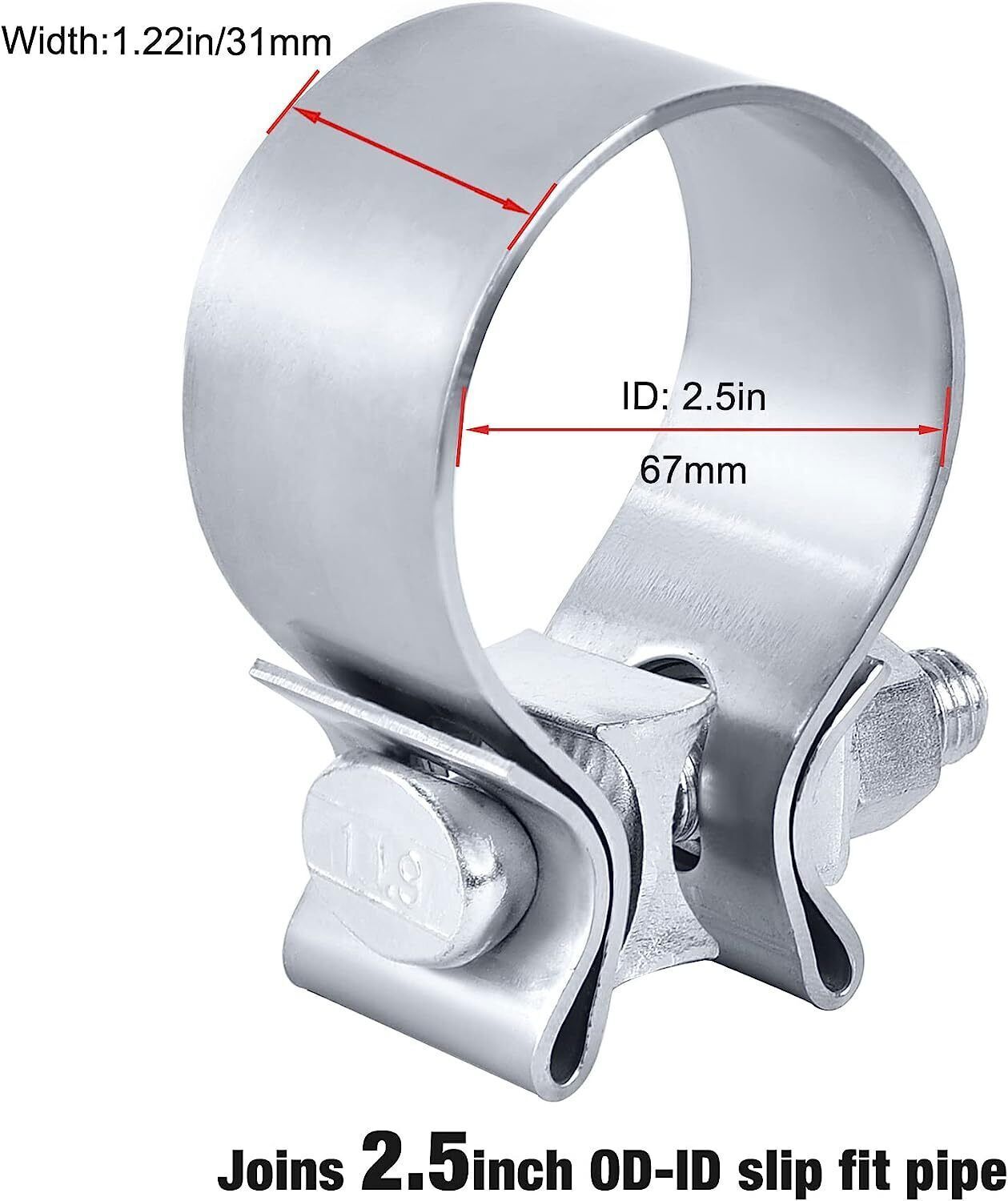 2.5-inch exhaust clips, 2 1/2-inch narrow exhaust muffler with clips, T304