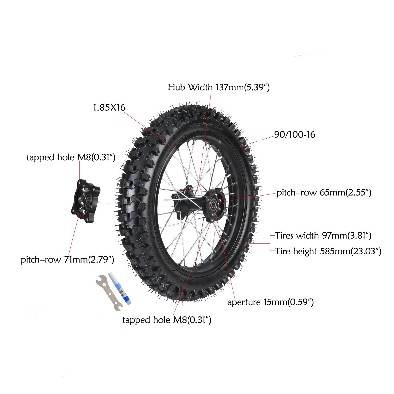 16-inch rear wheel, 90/100-16 tire, rim, swingarm suitable for off-road bikes, Taodao 140cc, 150cc, 200cc...
