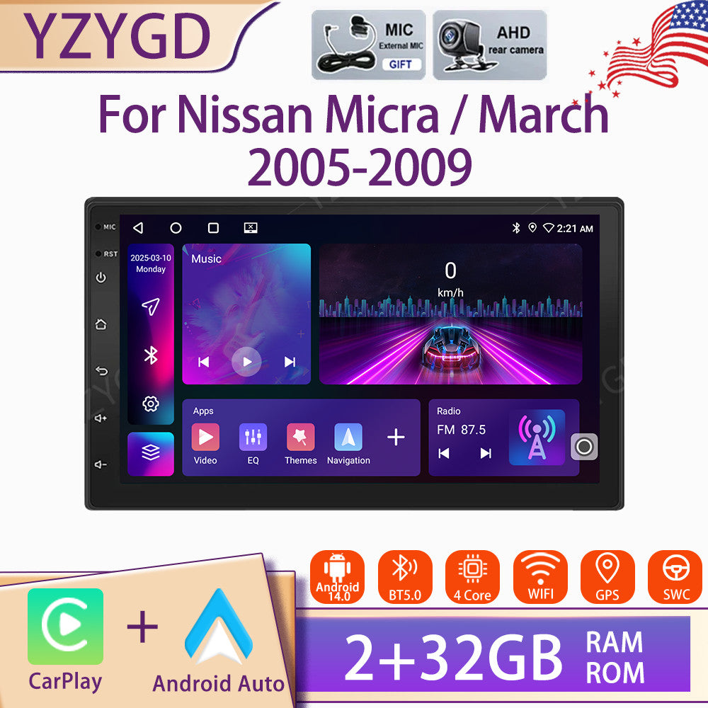 for Nissan Micra/March 2005-2009 7inch Android Auto CarPlay Stereo Car Radio GPS