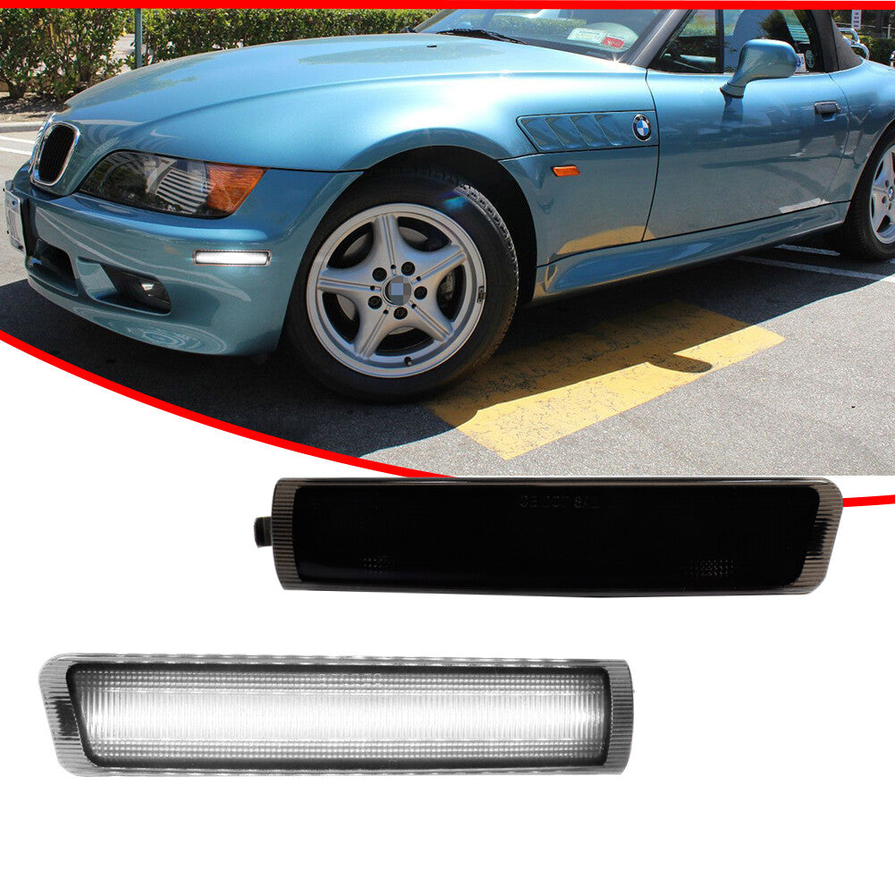 Two smoked white LED front corner side marker lights for 1996-2002 for BMW Z3 M Coupe.