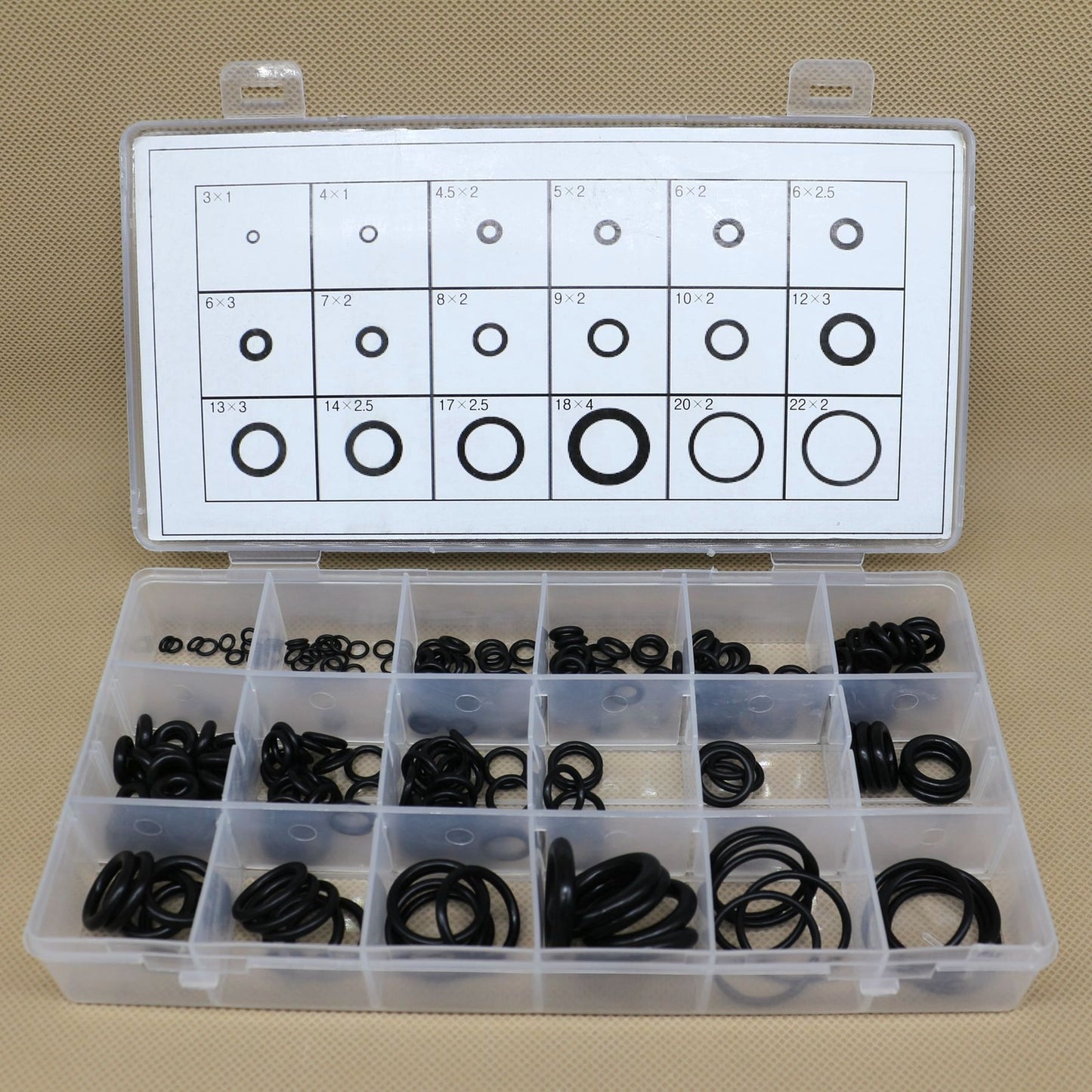 18 Sizes of Rubber O-Ring Washing Machine Gasket Sets and Automotive Sealing Kits (225 Pieces)