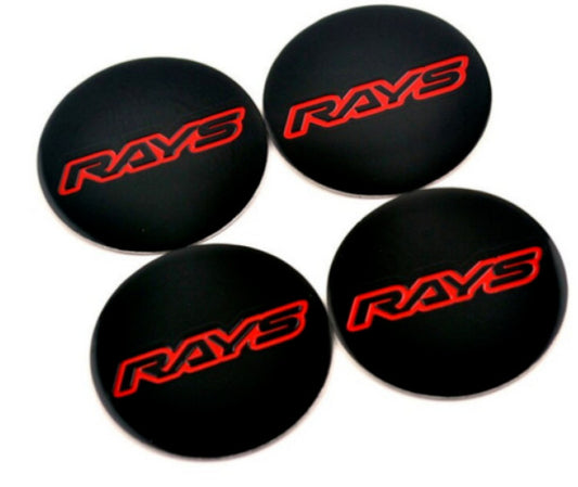 4-Piece Set of 45mm Black and Red Ray Wheel Center Stickers and Rim Edge Stickers - New Arrival