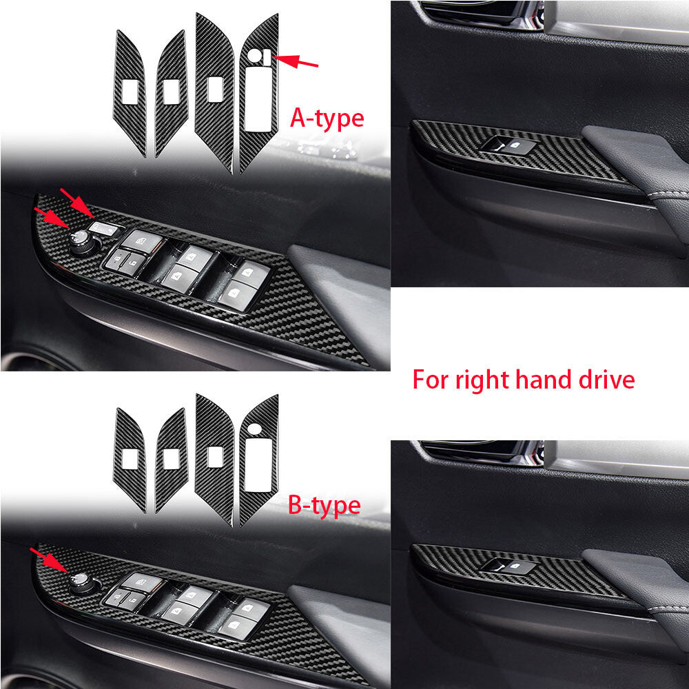For T@yota Hilux Revo 15-21 RHD Window Lift Switch Button Cover Red Carbon Fiber