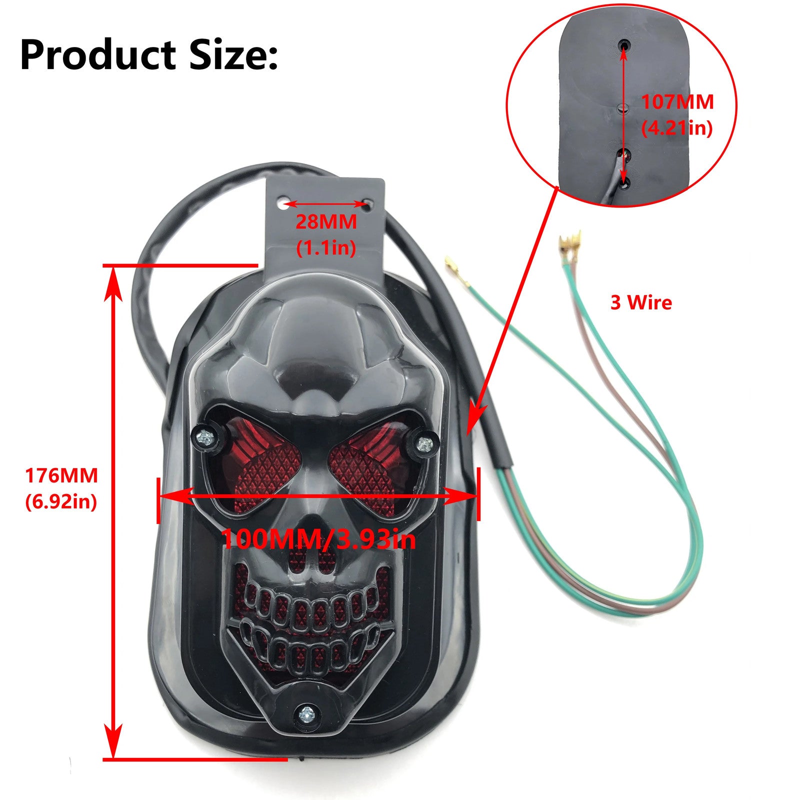 New Universal Motorcycle Parts Taillights Black Chrome Skull Rear Brake Lamp
