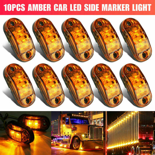 10x Amber 2-LED Oval Side Marker Lights Truck Trailer Clearance Light Waterproof