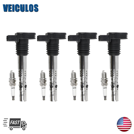 UF411 4X Ignition Coils+4X Spark Plugs for VW Beetle for Golf for Passat for Audi A4 TT 1.8L