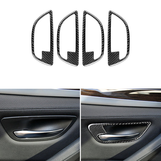 4Pcs Carbon Fiber Door Handle Frame Cover Trim for BMW 5 Series F10 2011-2017