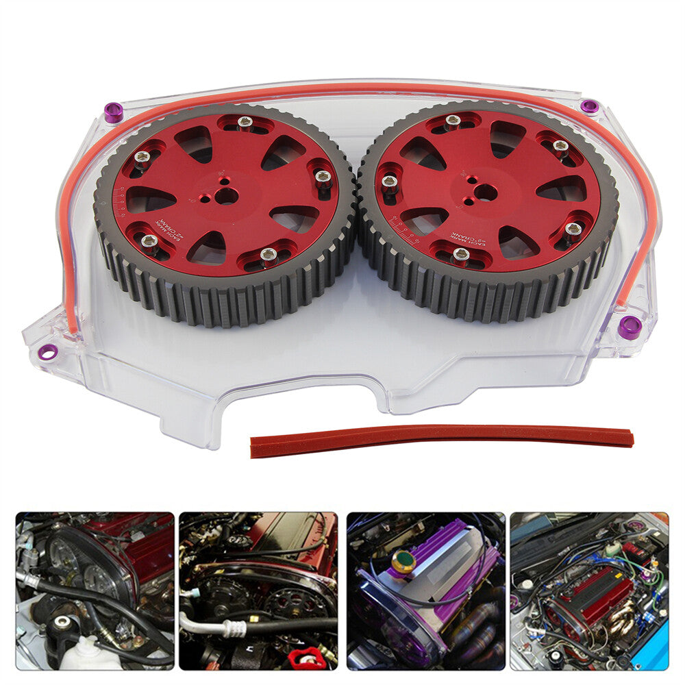 Clear Timing Belt Cover + Cam Gear for Mitsubishi Lancer EVO 4 5 6 7 8 4G63 Red