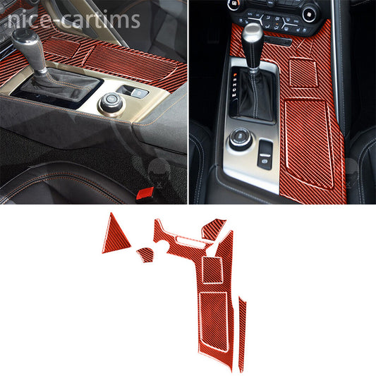 7¡ÁRed Carbon Gear Shift Cup Holder Panel Cover for Chevrolet for Corvette C7 2014-19