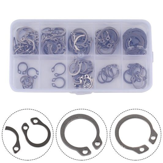 100-piece set of silver 304 stainless steel external ring retaining ring kit, 8mm-18mm