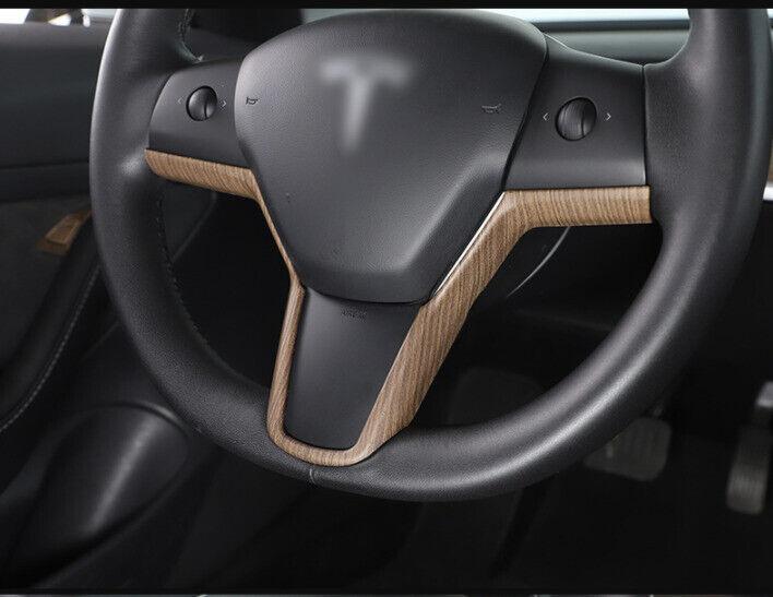 for Tesla Car Model 3 Y 17-22 1PCS Wood Grain Steering Wheel Strip Cover Trim