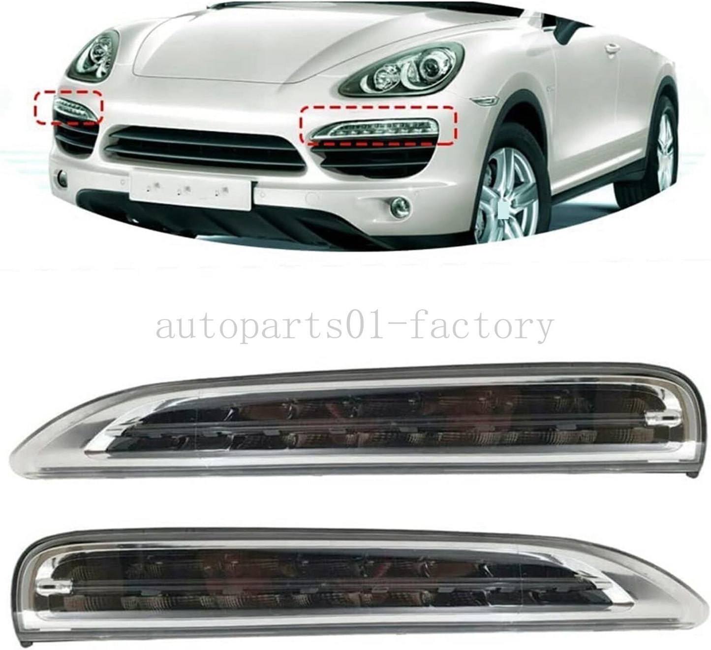 1Pair Front L+Right Bumper Daytime Run Light Lamp LED for 11-14 for Porsche for Cayenne