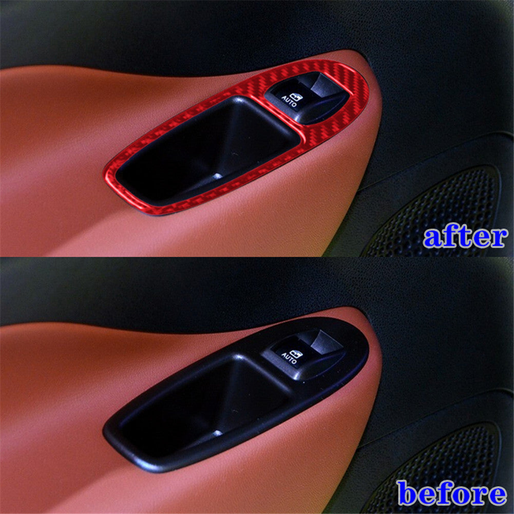 2X Red Rear Door Window Control Panel Trim Carbon Fiber for Fiat 500L 2014-2017