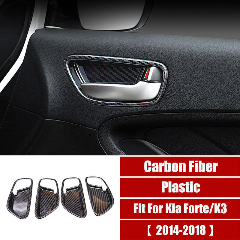 4X Carbon Fiber Style Inner Handle Door Bowl Cover Trim for Kia Forte K3 14-2018