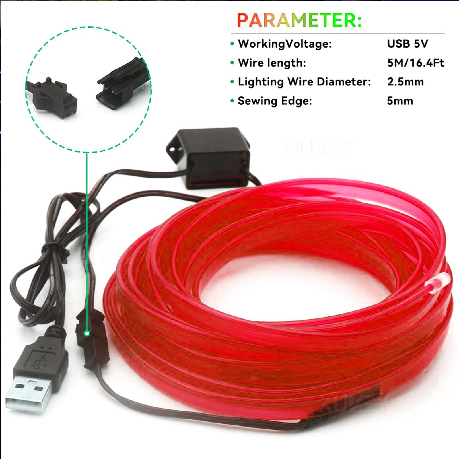 Red LED Strip Car Interior Center Console Ambient Lighting Lighting Bar 5M