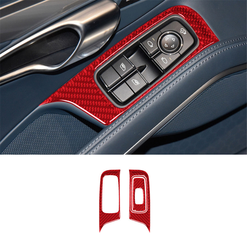 4Pcs Red Carbon Fiber Window Lift Control Cover Trim for Porsche 718 2016-2022