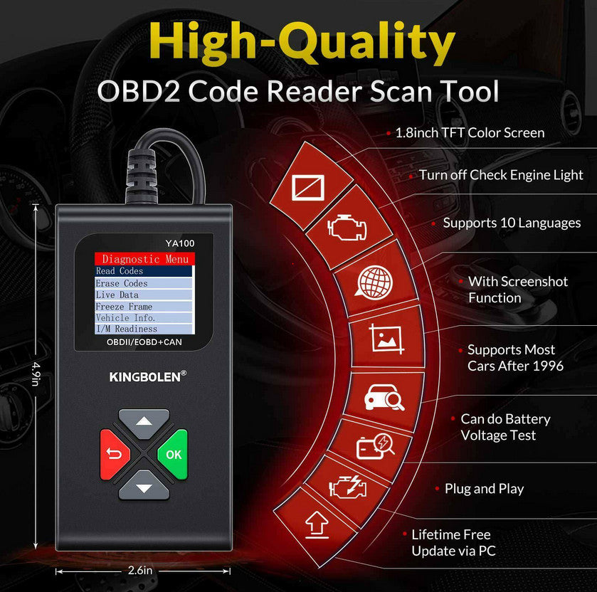 YA100 Diagnostic Tool OBD2 Scanner Code Reader for Checking Engine Faults in Cadillacs
