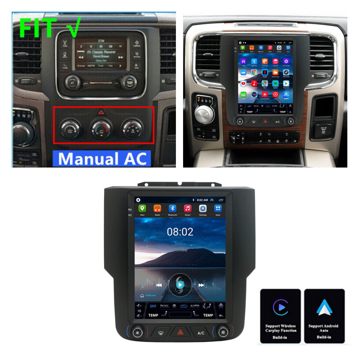 For 13-18 for Dodge for RAM 1500 3500 Manual AC Carplay Stereo Radio GPS Nav 9.7 Player