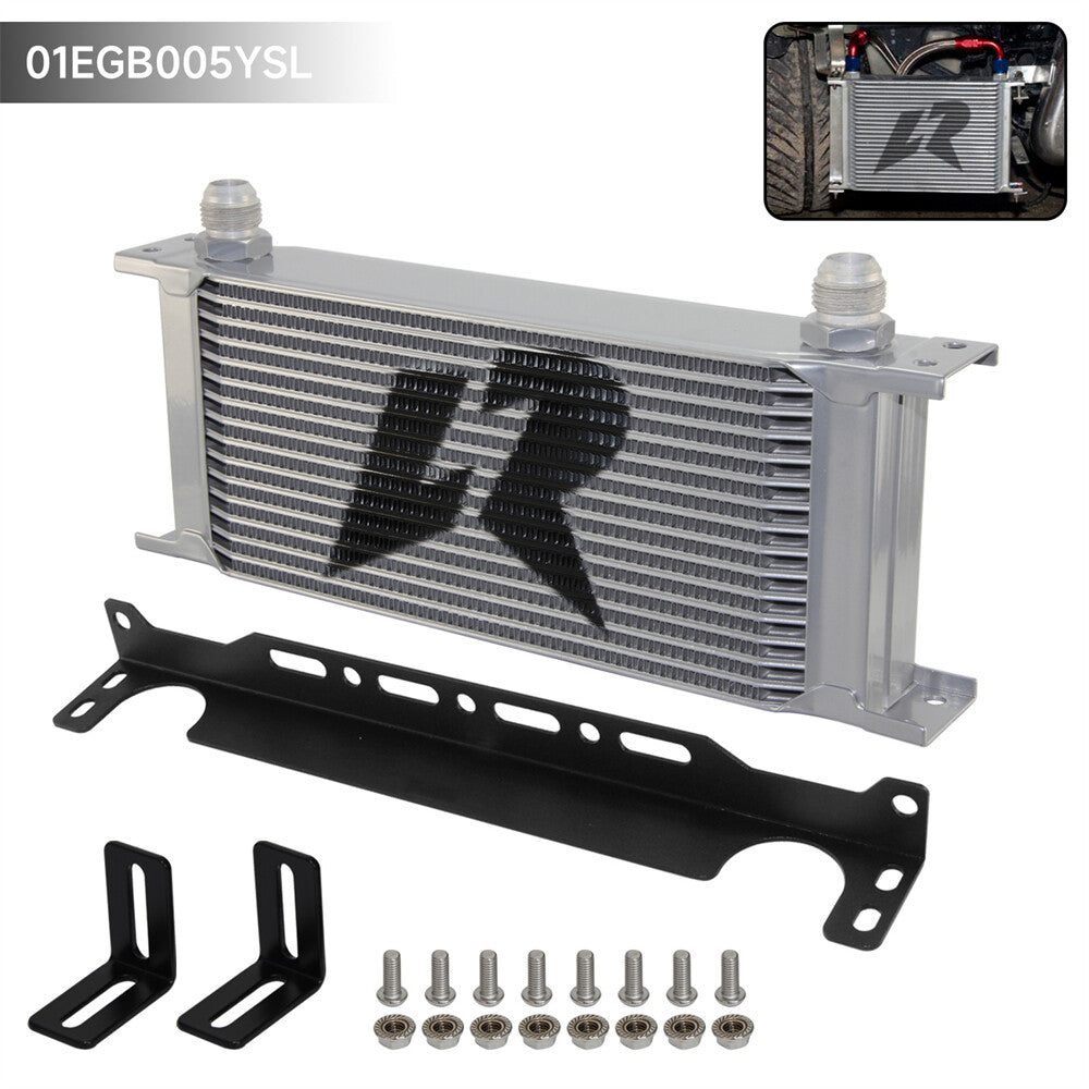16 Row Stacked Plate Oil Cooler Aluminium AN10 Universal+Mounting Bracket Silver