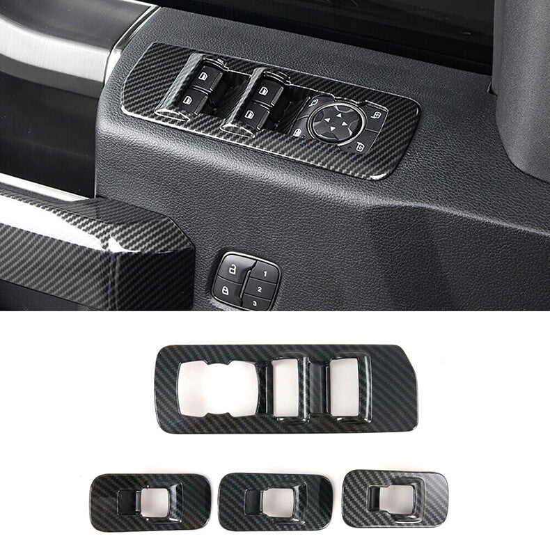 for Ford F-150 2015-2020 Carbon Fiber Window Lock Lift Switch Button Panel Trim