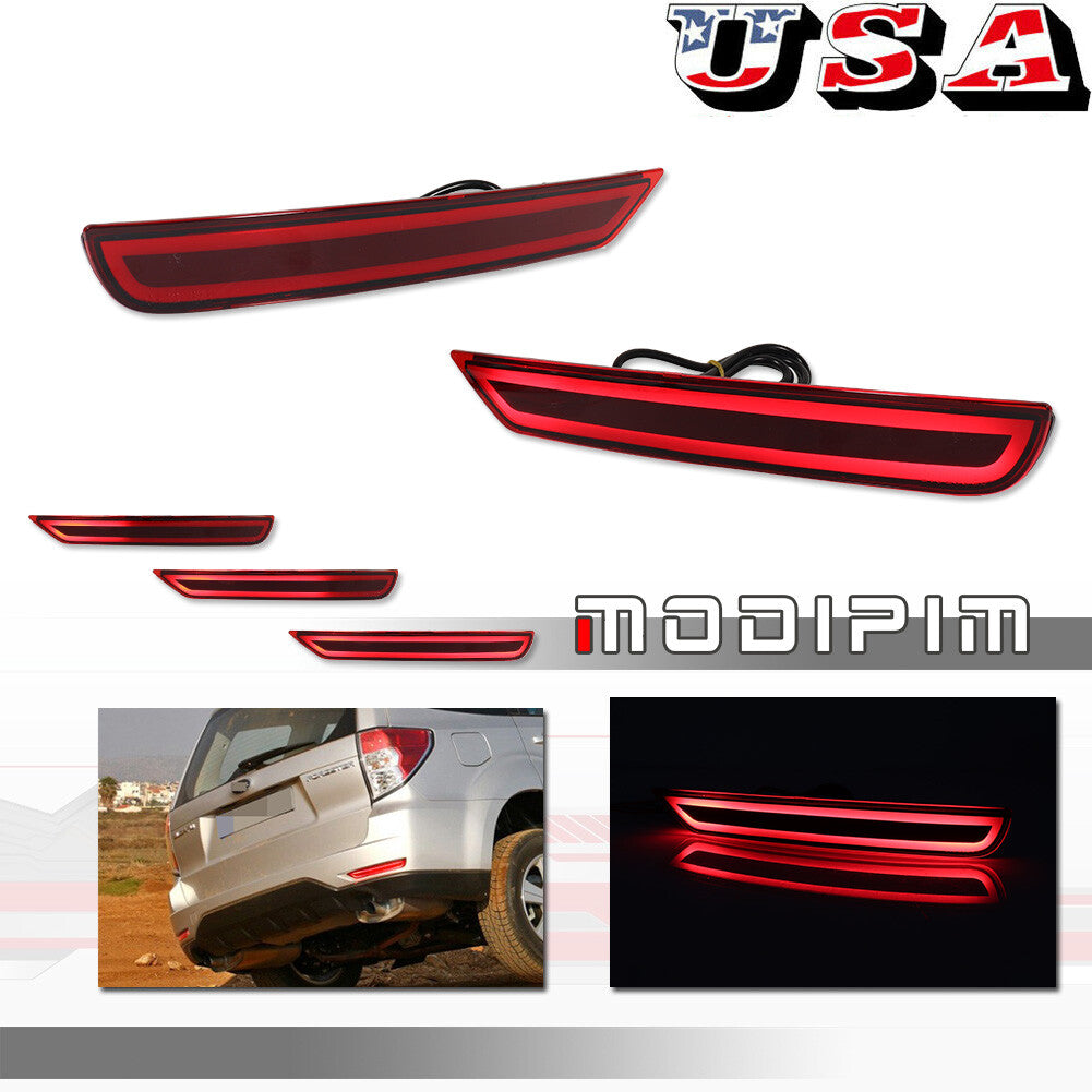2-Piece Red LED Rear Bumper Reflector Signal Brake Lights for Subaru Forester 2008 - 18