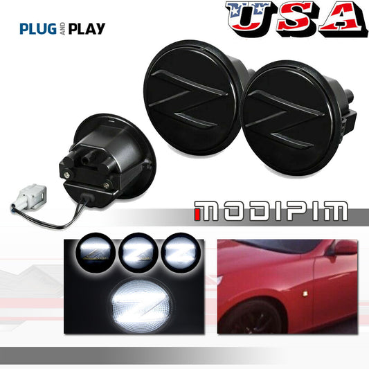 Two white sequential LED side marker lights for turn signals are applicable to 2009-2020 for Nissan 370Z.