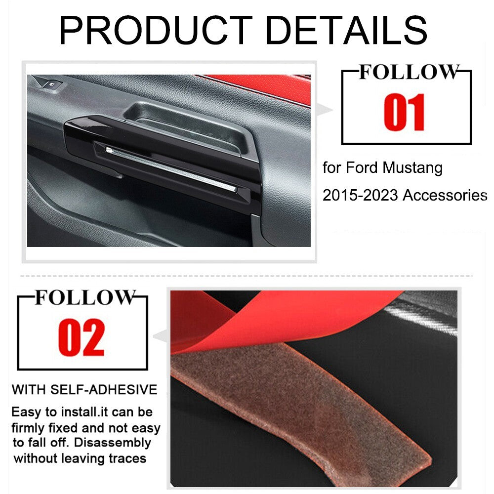 Black Interior Door Handle Armrest Cover Decor Trim for Ford for Mustang 2015-2023