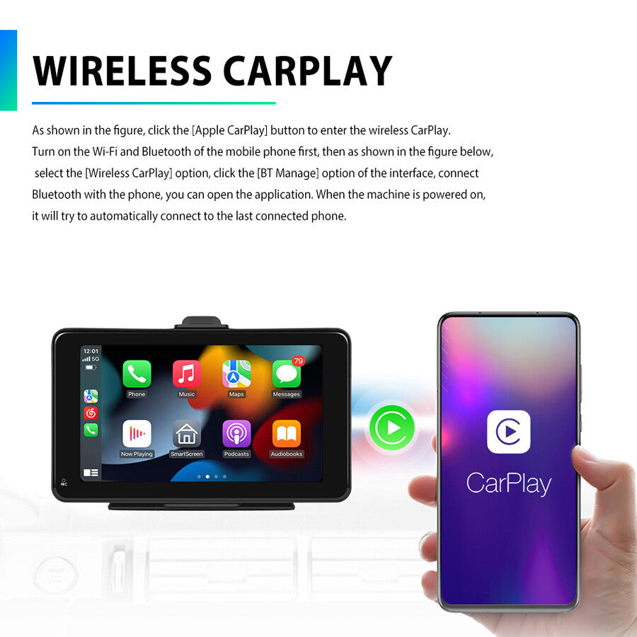 7-inch CarPlay for smart screen player, voice control FM transmitter, BT mirror link