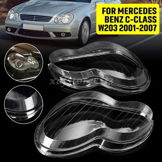 Pair Headlight Lens Cover Replacement for Mercedes for Benz C-Class W203 2001-2007