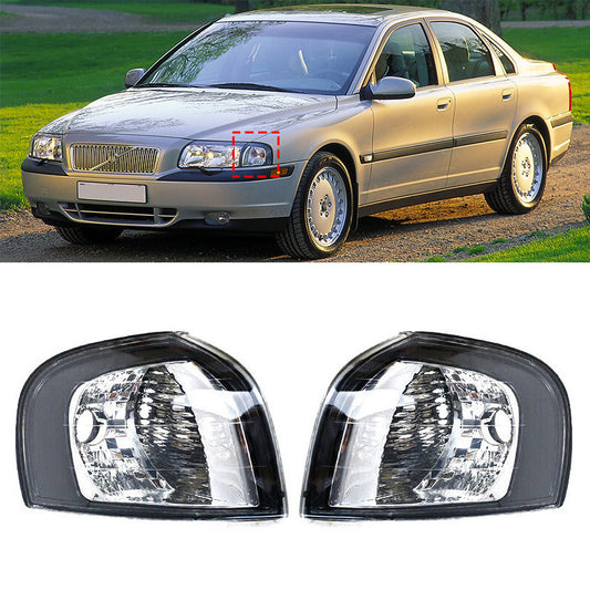 A pair of left and right front bumper corner lights without bulbs for Volvo S80 1999-2000-2006.