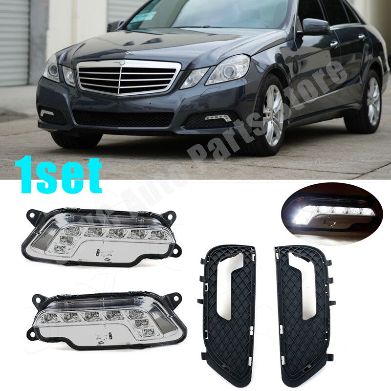 1SET LED Fog Lights DRL Grille Cover for Mercedes W212 E300 E350 E500 2009-2013