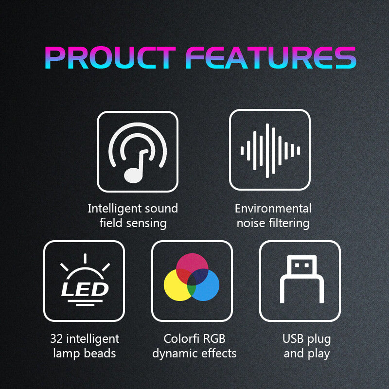 2¡Á RGB Lamp USB Music Sound Control Rhythm LED Car Atmosphere Strip Light Bar