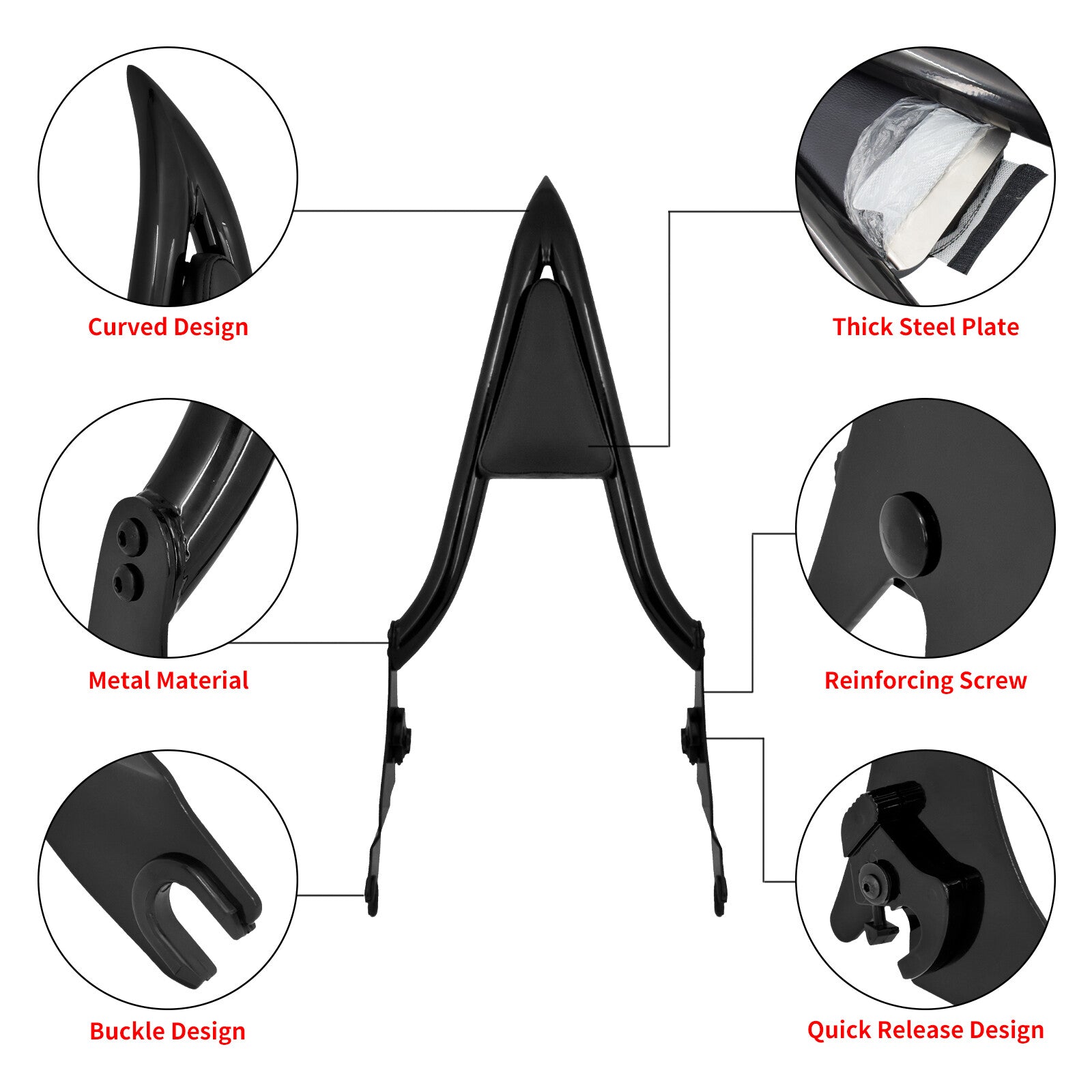 22 Black Detachable Passenger Backrest Sissy Bar for Harley Electra Glide 09-23