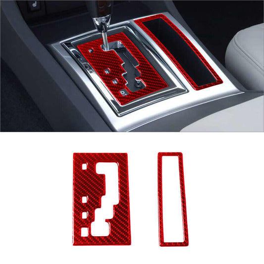 Red Carbon Fiber Gear Shift Panel Decorative Cover Trim Type A for Chrysler 300