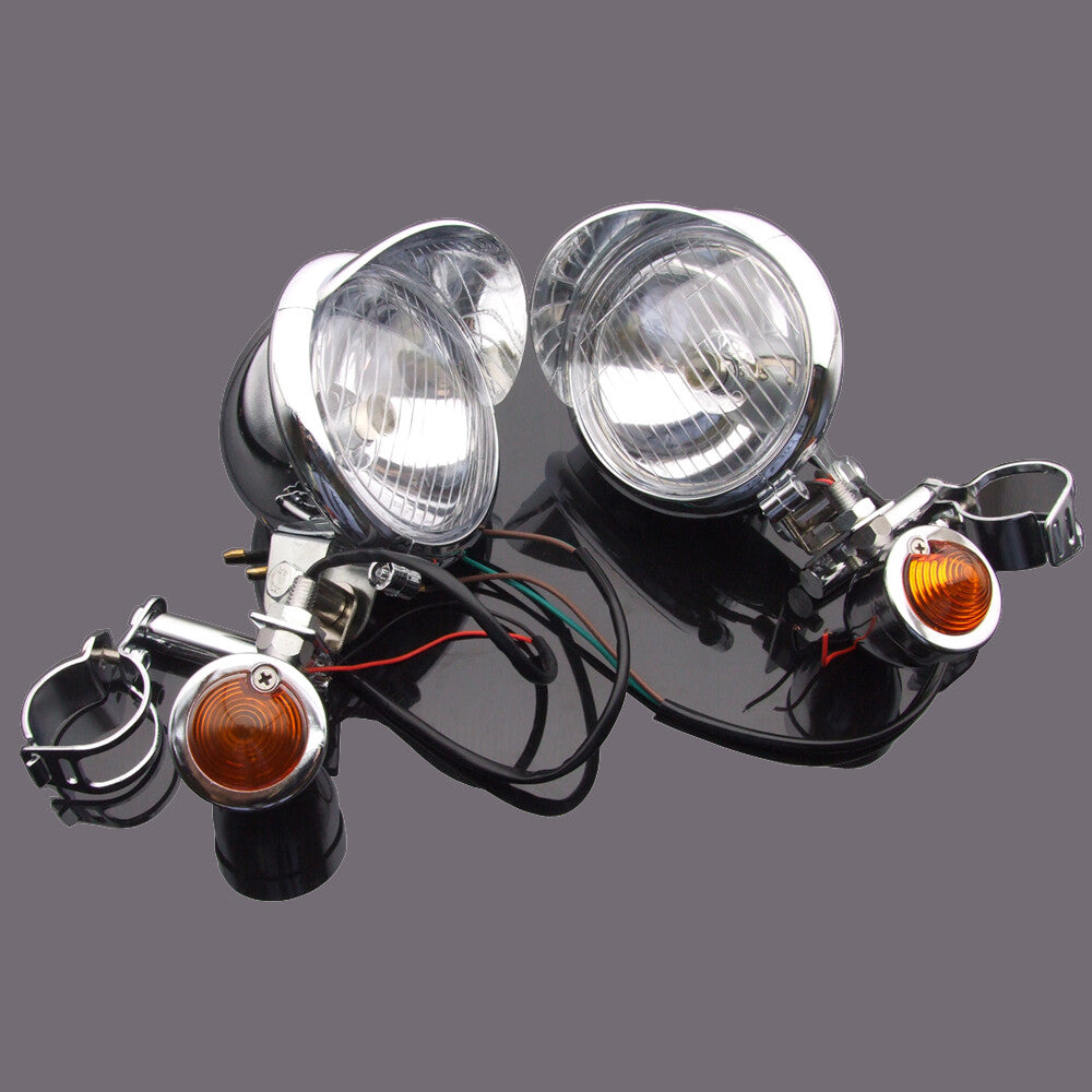 Chrome-plated motorcycle driving lights, fog lights, turn signals, and light strips are suitable for Harley-Davidson motorcycles.