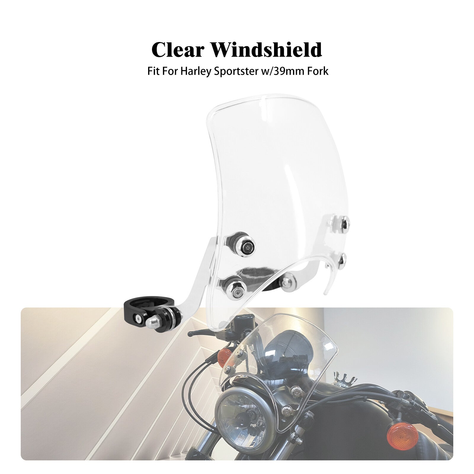 39mm Windshield Clear Windscreen Fit for Harley Sportster XL 883 1200 2004-2022