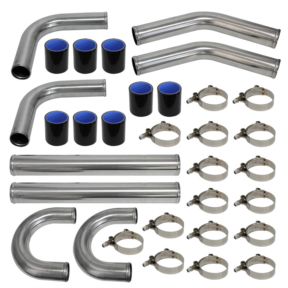 2.25 57mm Universal 8Pcs Intercooler Pipe Piping + Silicone Hose T-Clamp Kit