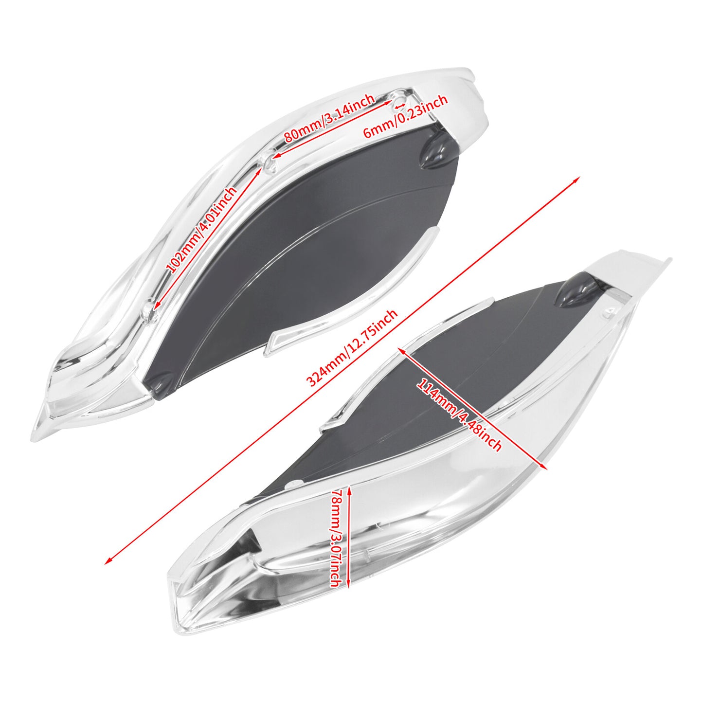 Chrome Batwing Fairing Smoke Air Deflectors for Harley Electra Street Glide 14+