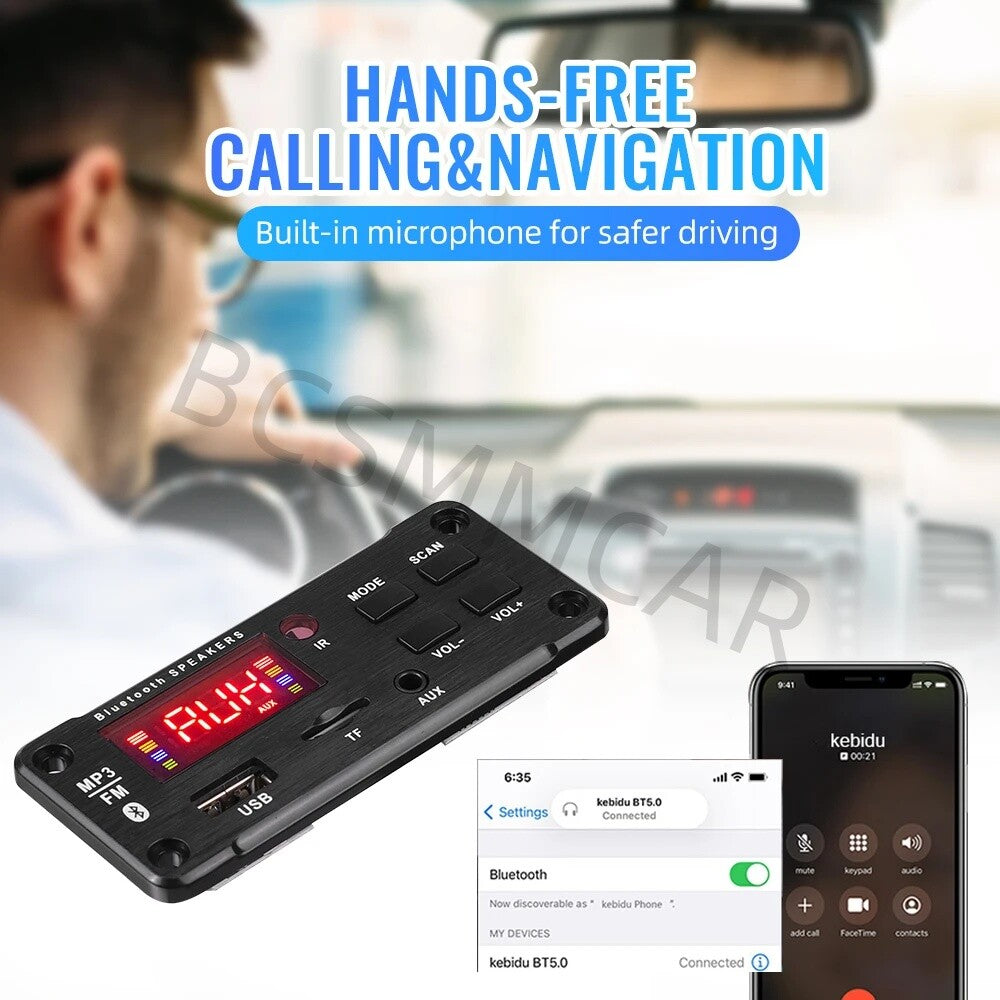 FM Radio Car Bluetooth 5.0 Speaker Module MP3 Decoder Board Music USB/TF/FM/AUX