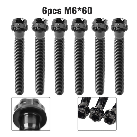 6pcs Bolts Torx Head Flange Screws M6x60mm Black For Motorcycle Bike