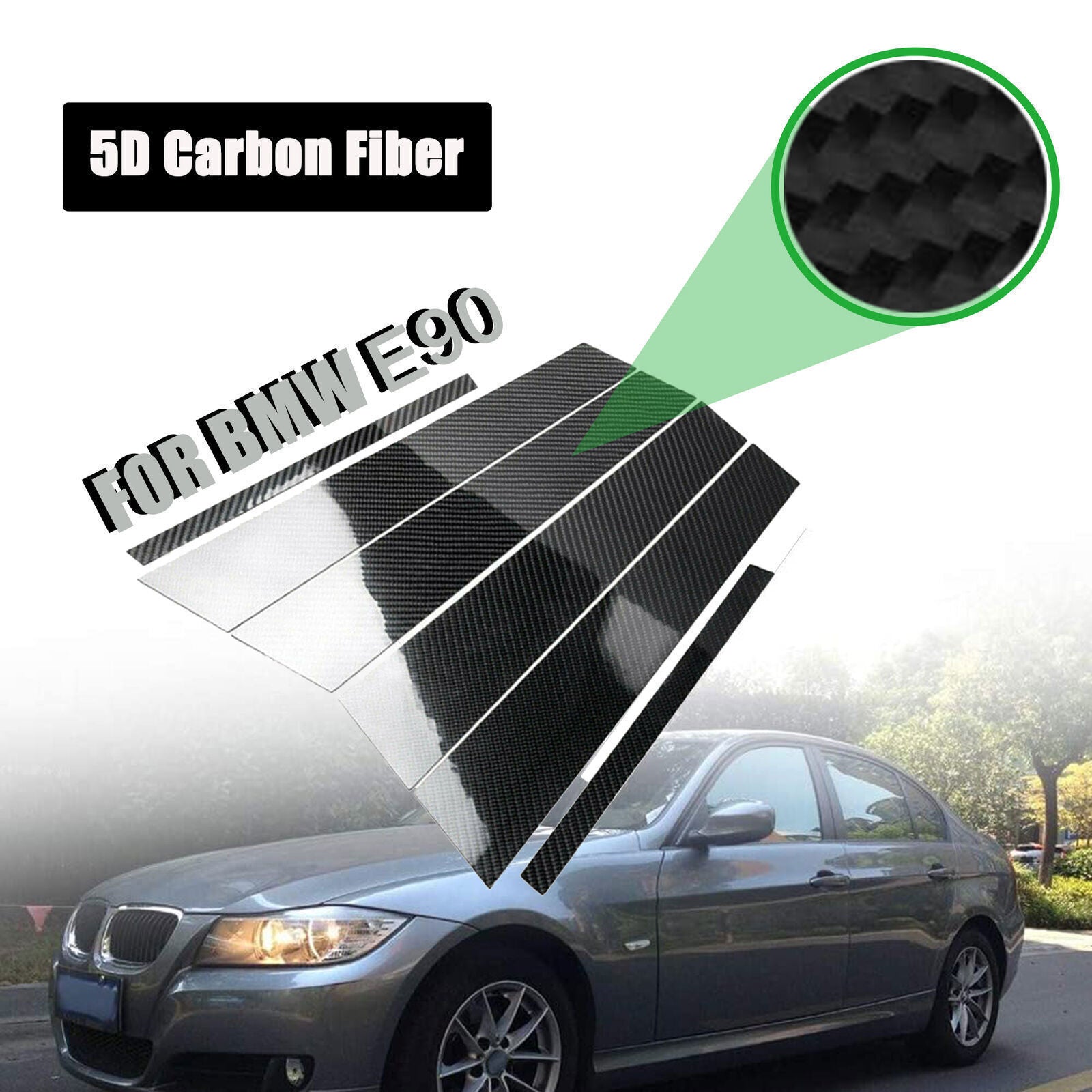 for BMW 3 Series 05-2012 E90 Carbon Fiber Pillar Posts Door Window Molding Strip