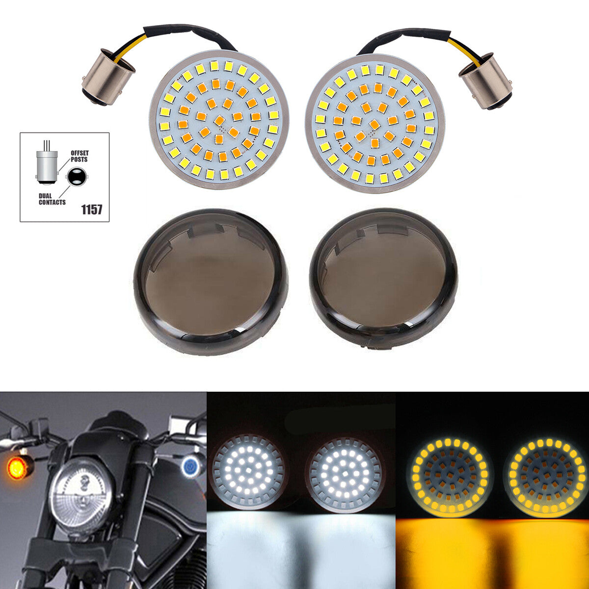 2-inch LED 1157 front and rear turn signal light inserts + smoke lens suitable for Harley-Davidson .