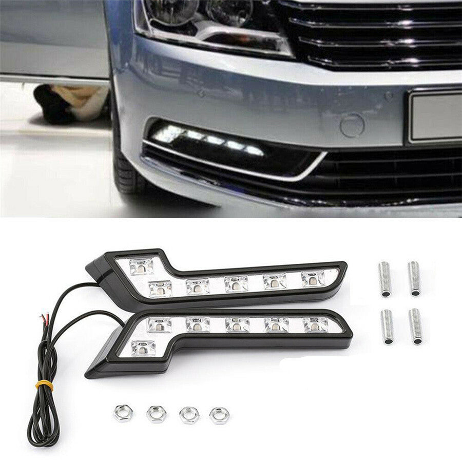 2Pcs White Car Daytime Running Light Fog Driving Lamp 6LED Strip Super Bright